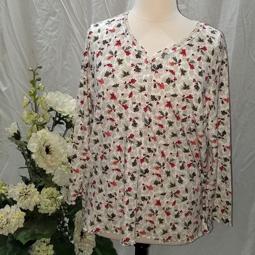 Long Sleeve Cream Tee with Fall Leaves